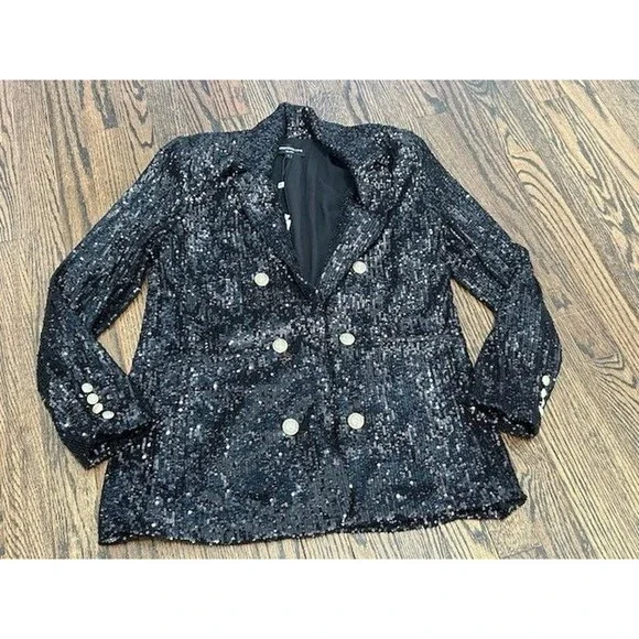 Generation Love Nyla Sequin Blazer‎ Jacket Double Breasted Long Sleeve Black S